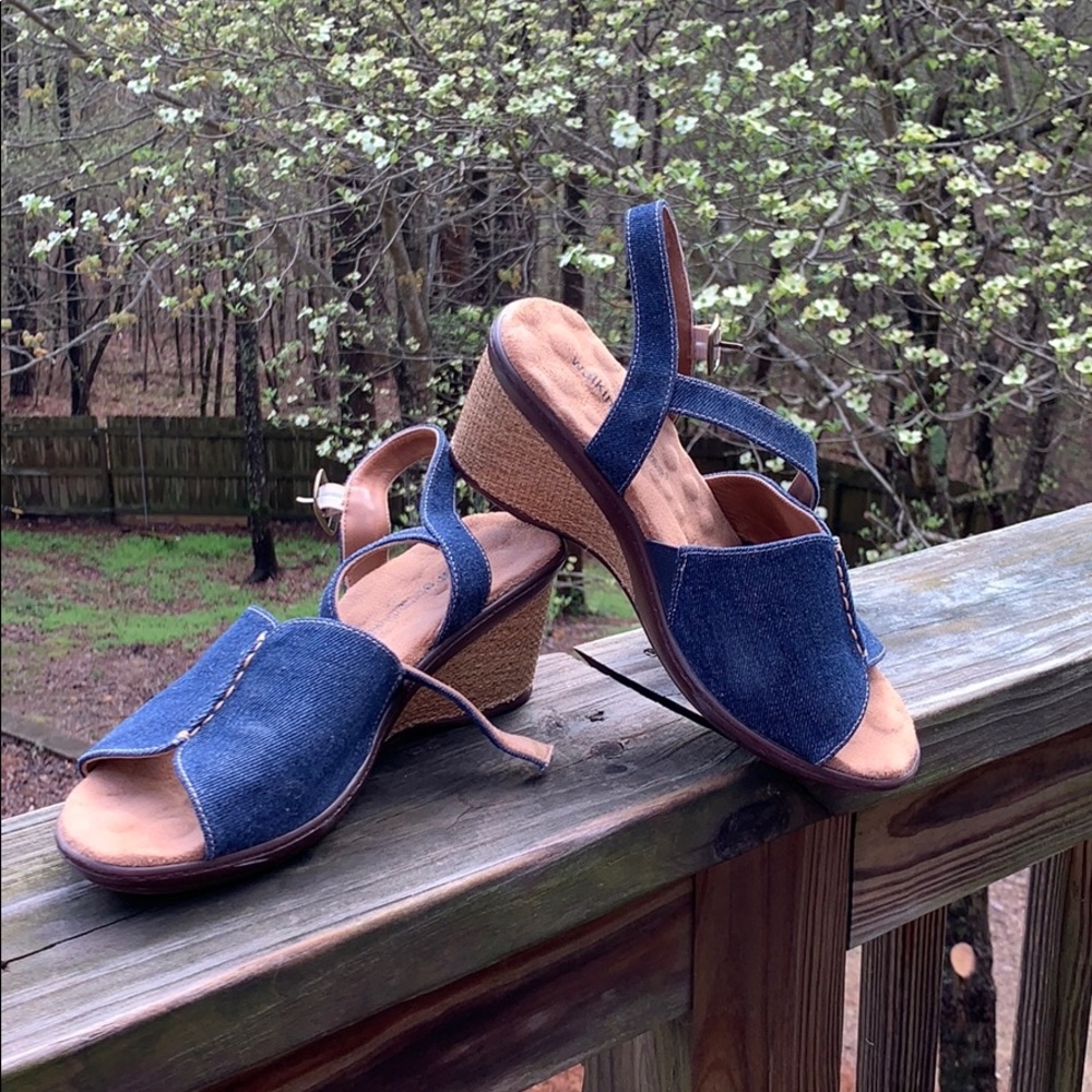 Denim wedge sandals